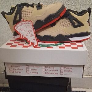 Jordan Kids Tan and Black Sneakers with Red Accents